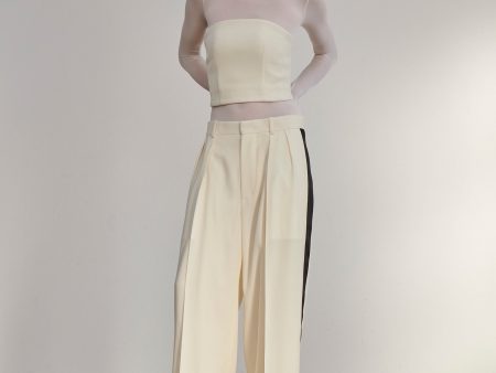 Low Rise Wool Tuxedo trouser in Off White and Black Discount