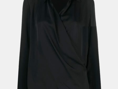 Wrap Silk Blouse in Black Discount