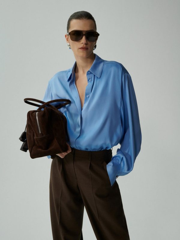 Classic Silk Shirt in Blue Hot on Sale