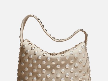 Elena Shoulder Bag with Silver Studs in Dark Ivory Discount