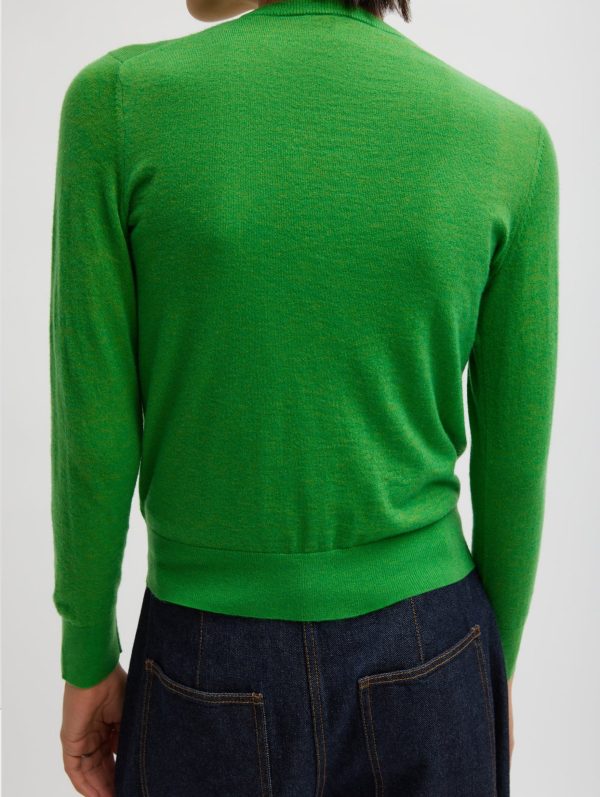 Skinlike Mercerized Wool Cardigan in Green Sale