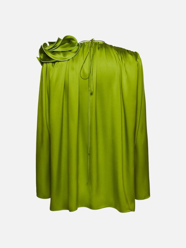 Classic Silk Flower Blouse in Green Hot on Sale