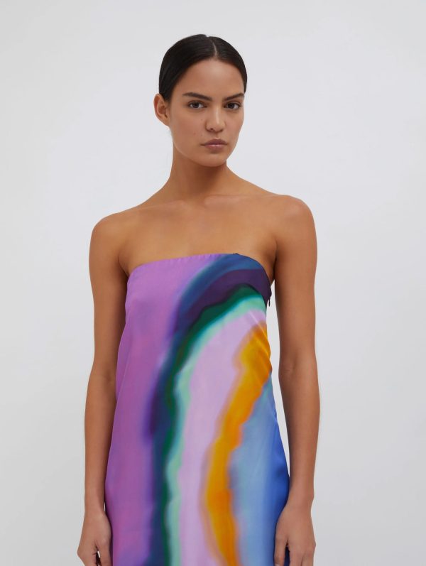 Aura Silk Strapless Dress in Aura Print Online Sale