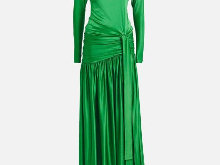 Gathered Satin Gown in Emerald Cheap