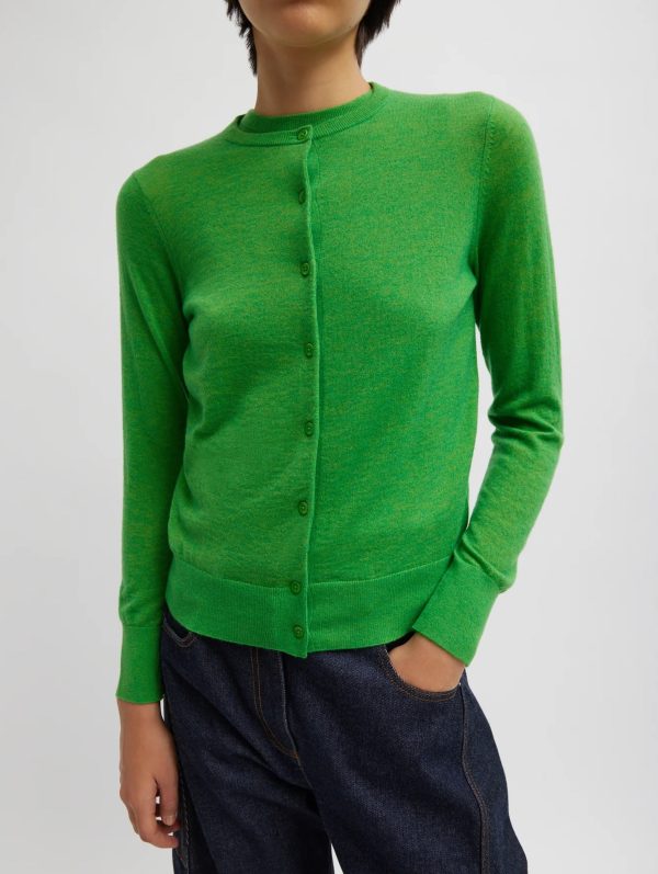 Skinlike Mercerized Wool Cardigan in Green Sale