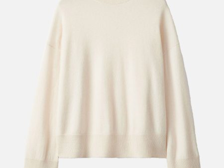 Box O-Neck Cashmere Sweater in Feather White For Discount