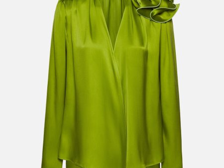 Classic Silk Flower Blouse in Green Hot on Sale