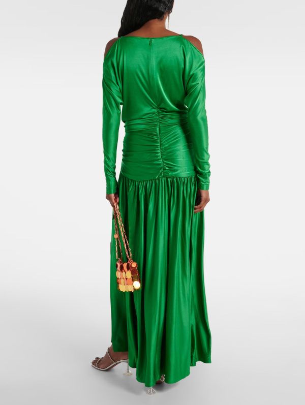 Gathered Satin Gown in Emerald Cheap