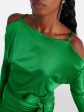 Gathered Satin Gown in Emerald Cheap