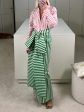 Claire Stripe Dress in Grass Green & Blush Pink Cheap