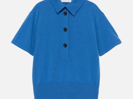 Cashmere Knit Polo in Lapis For Sale