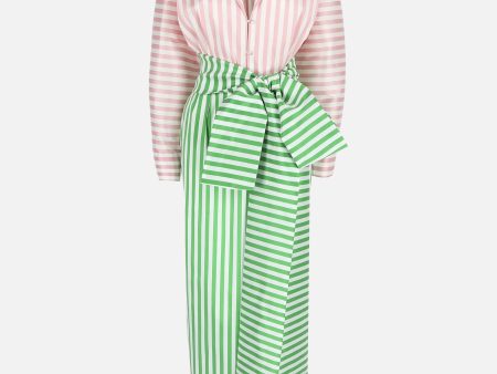 Claire Stripe Dress in Grass Green & Blush Pink Cheap