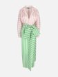 Claire Stripe Dress in Grass Green & Blush Pink Cheap