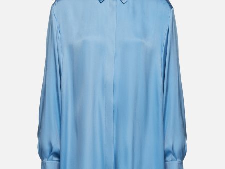 Classic Silk Shirt in Blue Hot on Sale