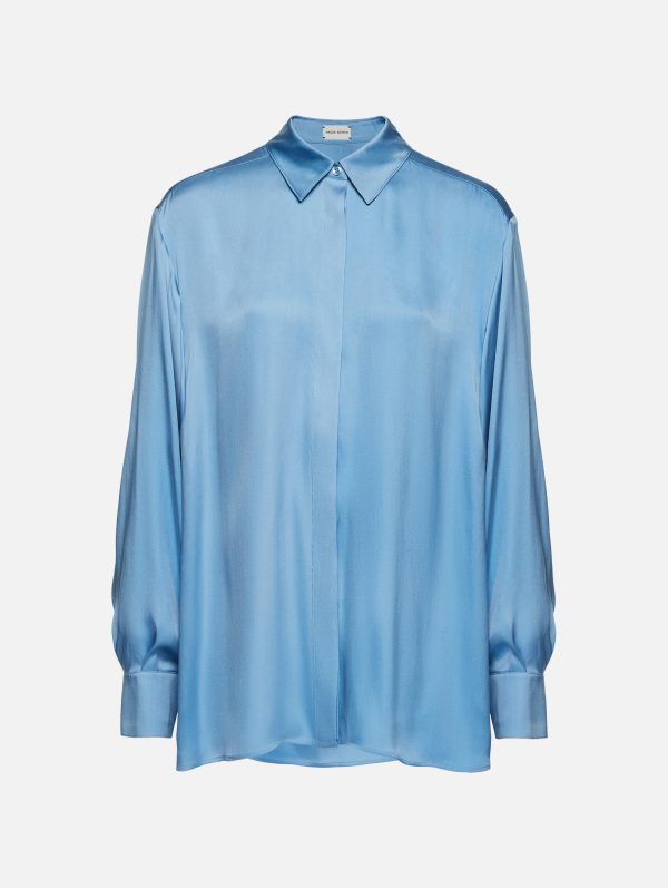 Classic Silk Shirt in Blue Hot on Sale