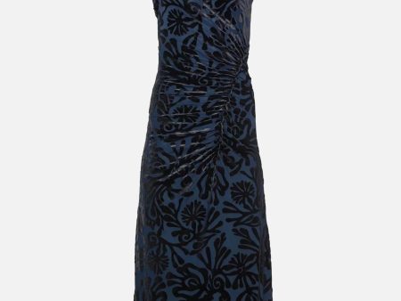 Alia Stretch Velvet Burnout Sleeveless Dress in Navy Sale