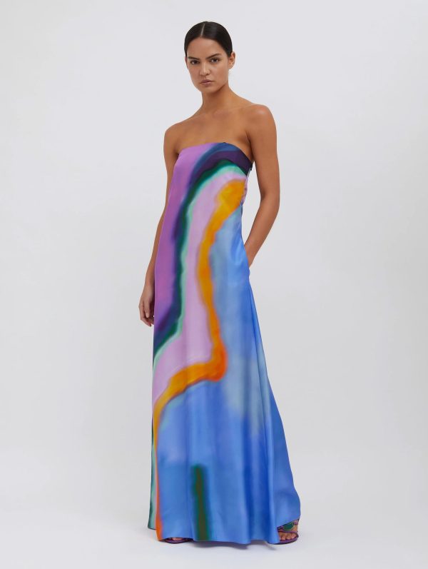 Aura Silk Strapless Dress in Aura Print Online Sale