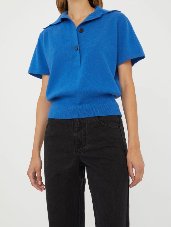 Cashmere Knit Polo in Lapis For Sale