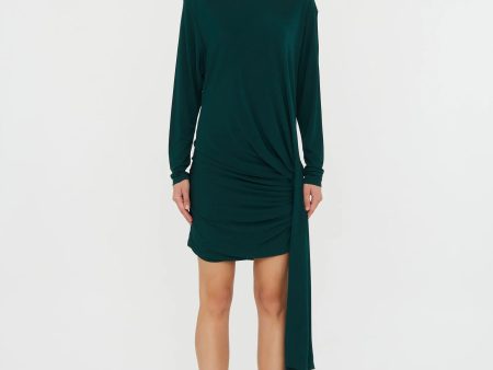 Side Cowl Drape Extension Dress in Evergreen Online