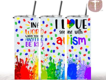 20 oz Skinny Tumbler I Love Someone With Autism Supply