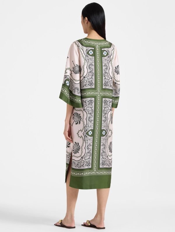 The Silk Kaftan In Mirage Placée Green For Cheap