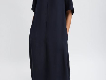 4 Ply Silk T-Shirt Dress in Dark Navy Hot on Sale