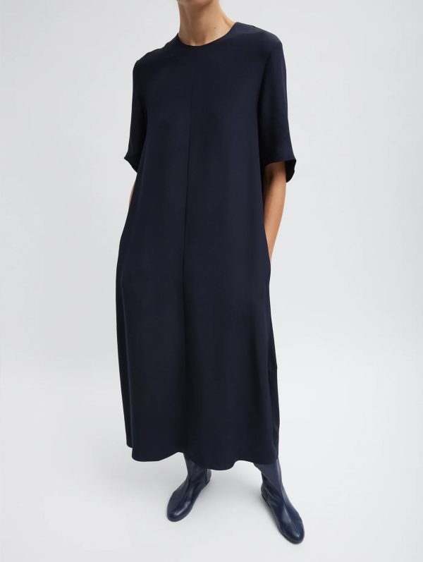 4 Ply Silk T-Shirt Dress in Dark Navy Hot on Sale