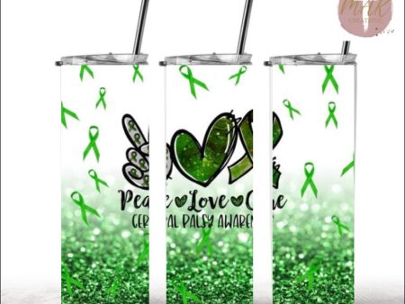 20 oz Skinny Tumbler Peace Love Cure Cerebral Palsy Supply