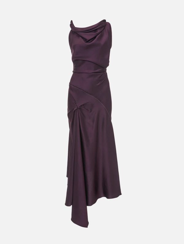 Asymmetric Draped Midi Dress in Fig Fashion