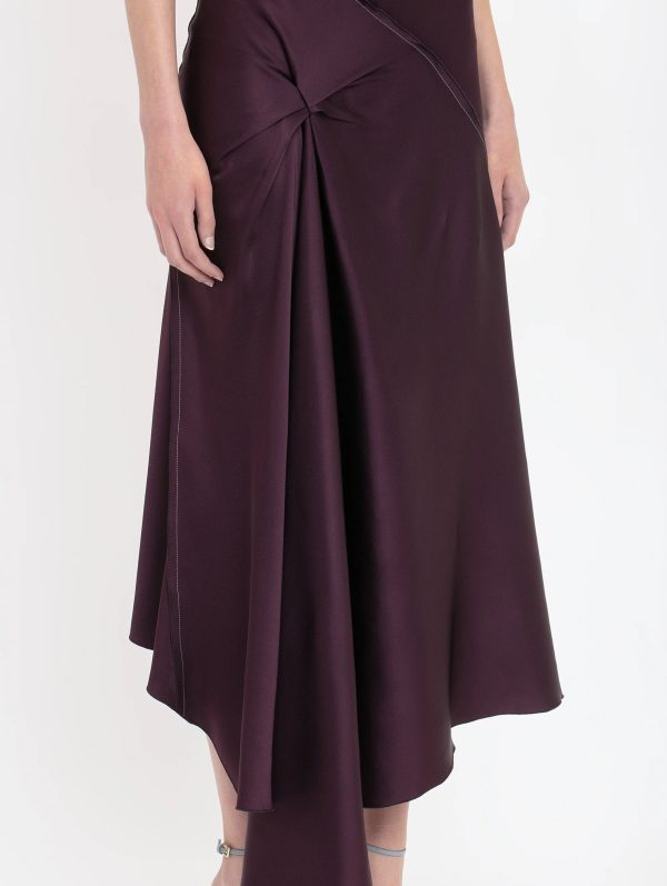 Asymmetric Draped Midi Dress in Fig Fashion