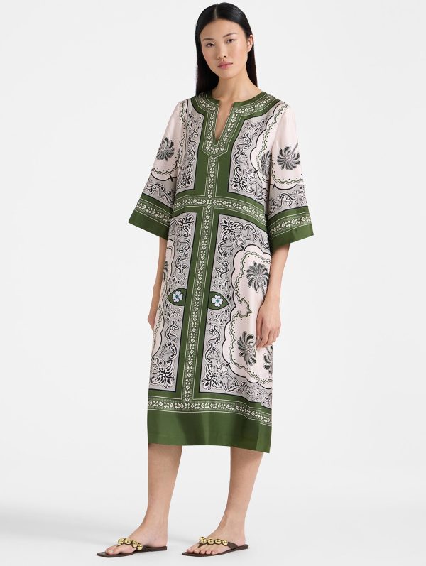 The Silk Kaftan In Mirage Placée Green For Cheap