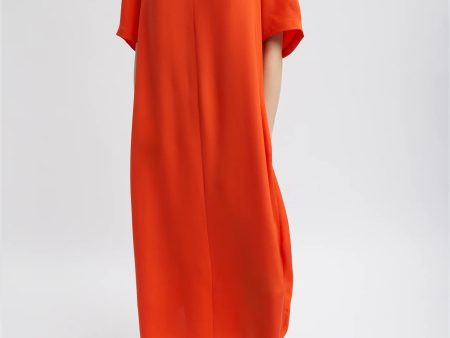 4 Ply Silk T-Shirt Dress in Red Orange Online Sale