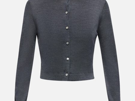 Crop Merino Cardigan in Grey For Sale