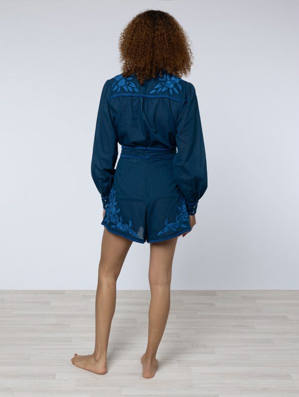 Chambray Embroidery Shorts in Midnight Blue Discount