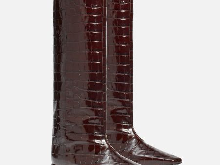 Ellie Embossed Knee-High Boots in Choco Cheap