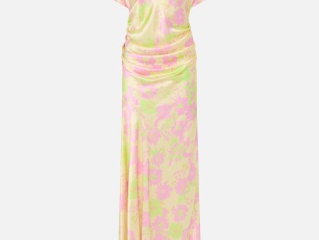 Annette Silk Drape Dress in Peach Floral For Sale