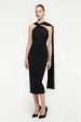 Asymmetric Stretch Cady Midi Dress in Black Online Sale