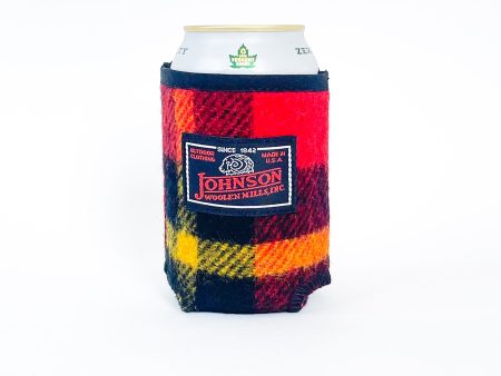 Wool Koozie - Bright Red Green Yellow Plaid Cheap